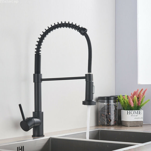 2021 Matte Black pull out with spray function spring kitchen mixer tap faucet