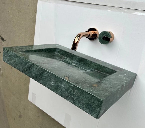 2025 Hand Crafted Marble Nature stone wash basin Matte Green wall hung 470*320*60 mm