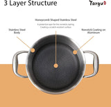 High End Quality Targu 200 mm Stockpan Tri-ply Non-Stick Stockpot with Tempered Glass Lid Anti-Scratch Soup Pot