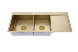Burnished Brass Gold stainless steel 304 double bowl kitchen sink with drainer tap hole