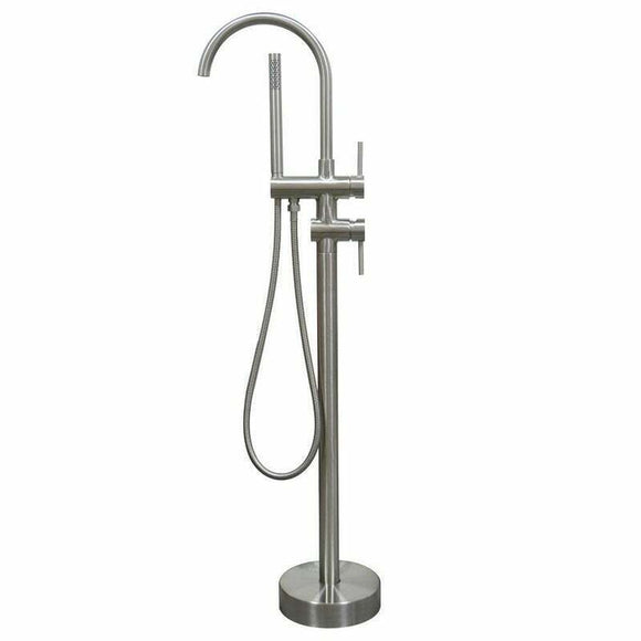 2023 Round Brushed stainless steel Free Standing  Bath tub Mixer Spout Freestanding spout filler with hand held shower head Suit outdoor