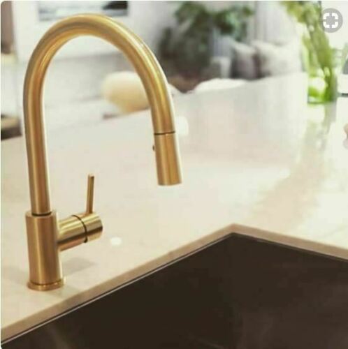Brushed Brass Gold stainless steel Pull out kitchen mixer spray function swivel